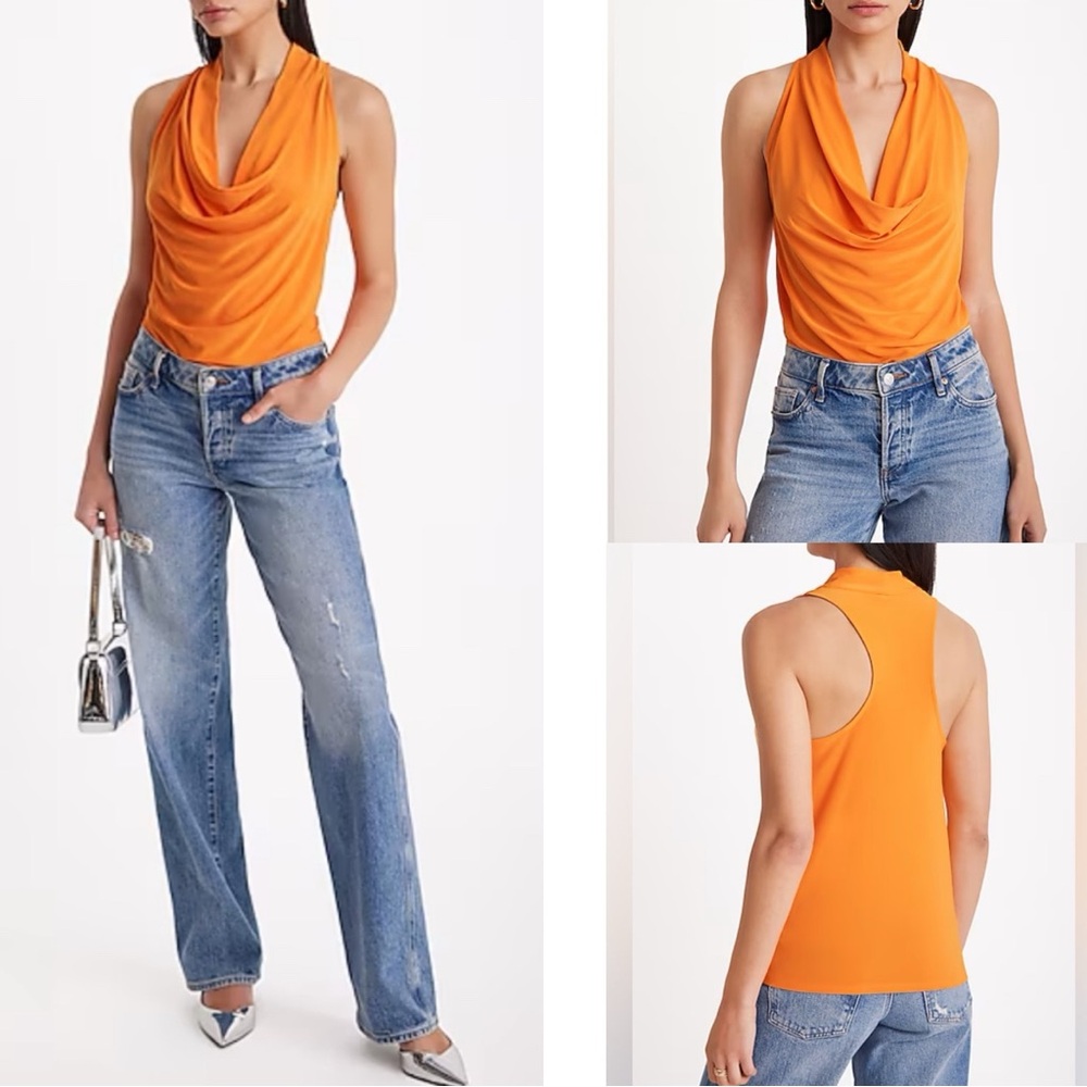 Express Orange Draped Cowl Neck Racerback Tank Top Size L (NWT) - Picture 1 of 7
